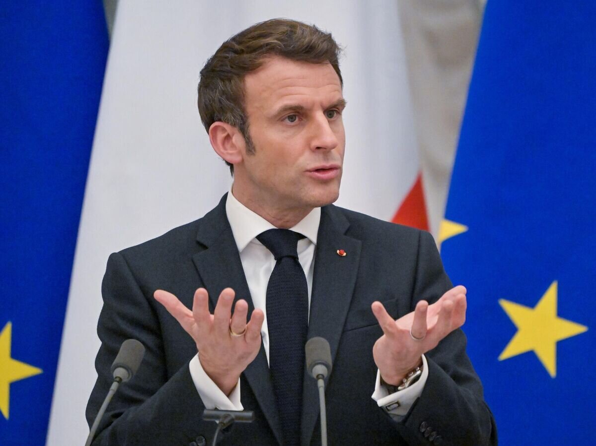    Президент Франции Эммануэль Макрон на пресс-конференции по итогам переговоров с президентом РФ Владимиром Путиным в Кремле© РИА Новости / Сергей Гунеев