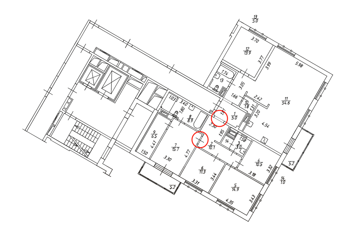 проём без двери и проём с дверью на плане одной квартиры