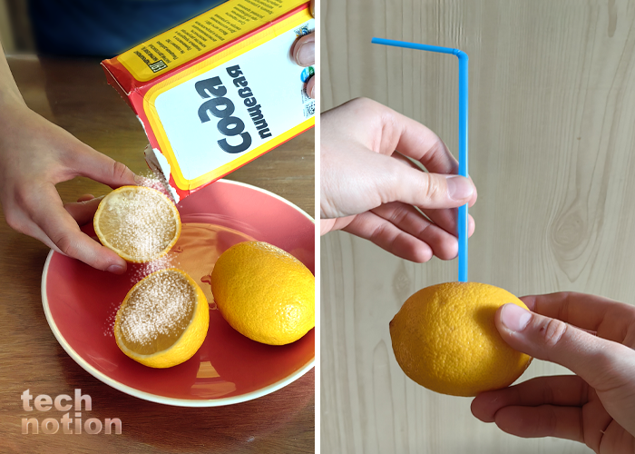 Зачем на лимон сыпать соду и вставлять в него трубочку /Изображение: дзен-канал technotion