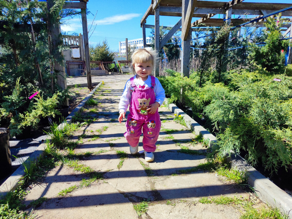 В садовом центре. С собой я брала шапочку более теплую, а оказалось уже нужна панама!