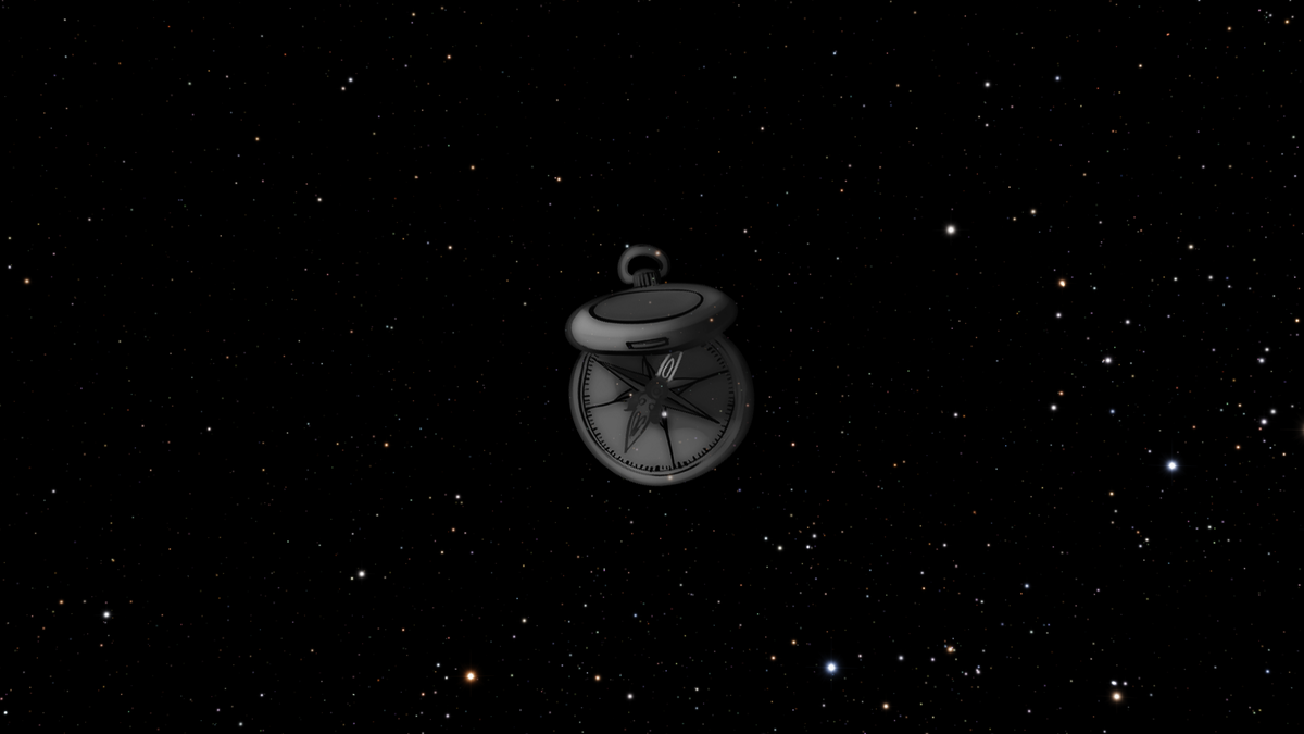 Авторское изображение звёздного неба в окрестностях созвездия Компаса и наложенный полупрозрачный рисунок навигационного инструмента, взятый из программы Stellarium