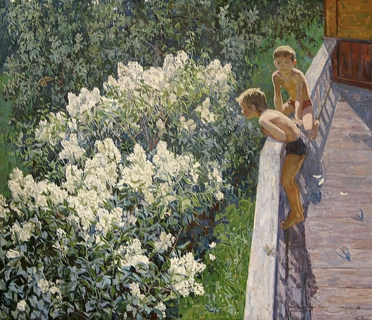 Картина "Летний день. Цветет сирень". Майя Копытцева, 1981 год.