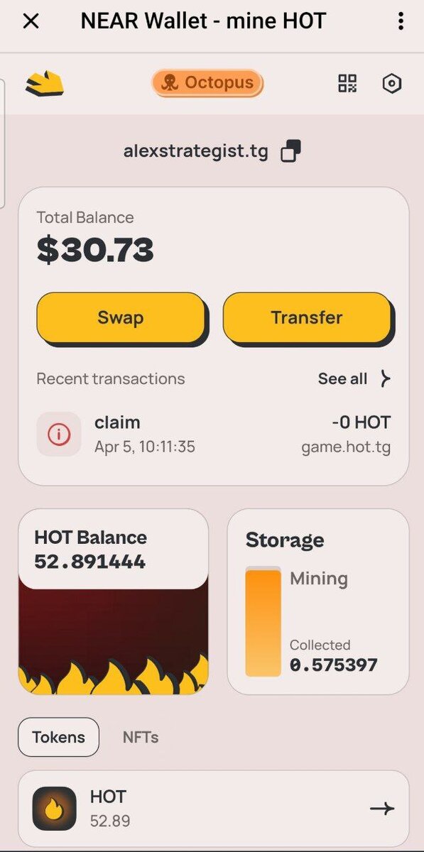 NEAR Wallet - майним HOT в телеграмм