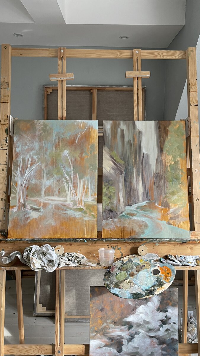 Подмалёвок. Картина «Австралийские эвкалипты» и картина «Каньон» | художник Анна Гуречкина 