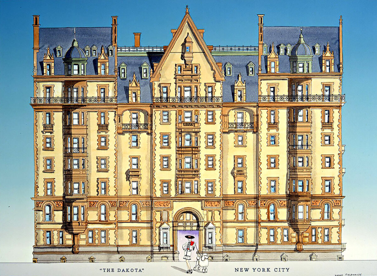 Фасад дома Дакота билдинг. Художник Simon Fieldhouse