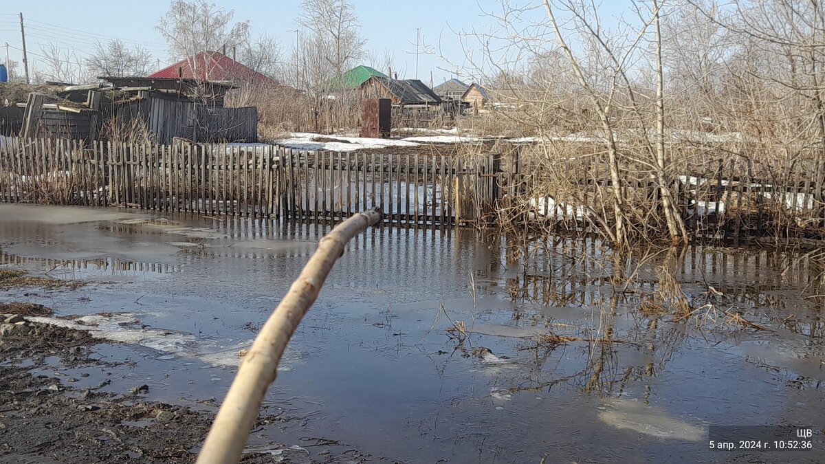 это я показываю,какой уровень воды был вчера(позавчера,тоесть) вон,там видно, до середины забора ода стояла...