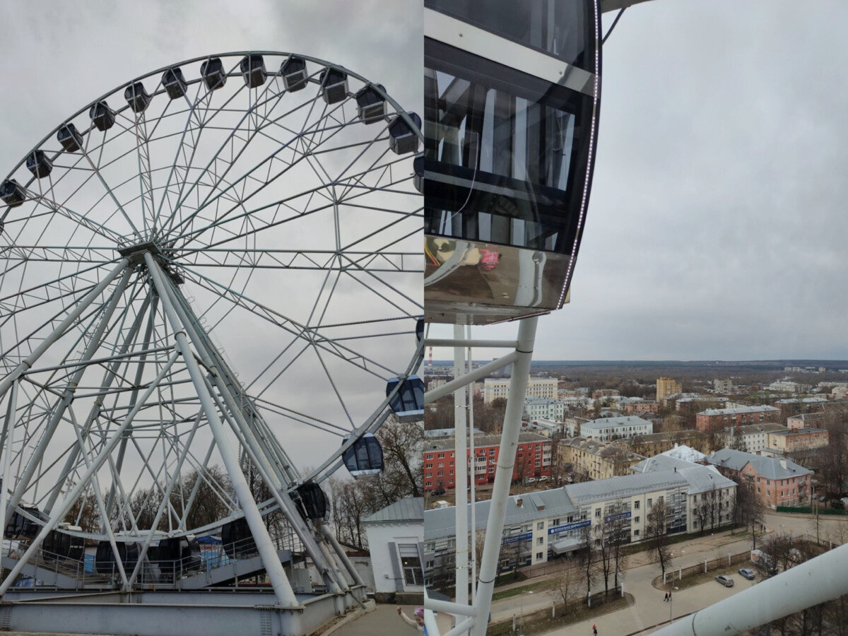 Высота колеса — 50 метров, все кабинки закрытые, с отоплением и кондиционером