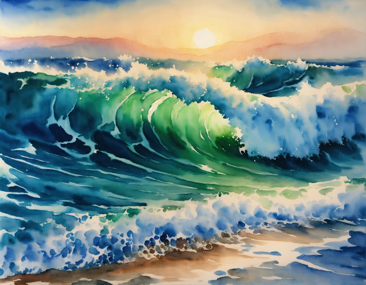 Море. Волны. Акварель