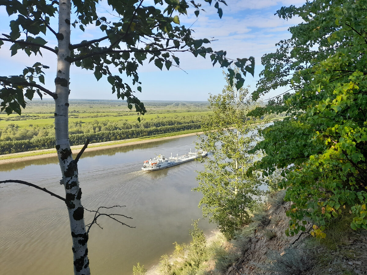 Крутой берег р. Иртыш с низинами вдали, за которой та самая деревня. Фото из личного архива.