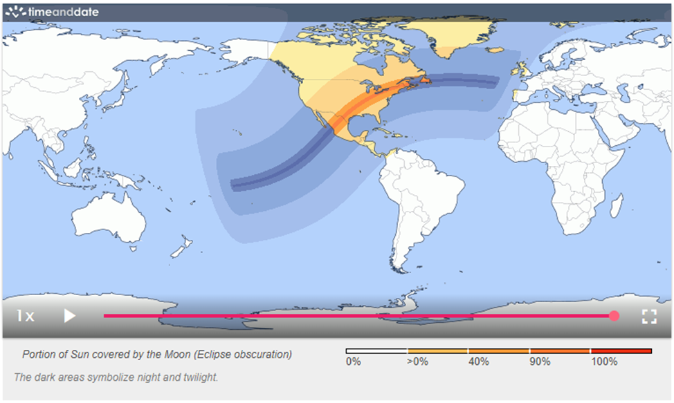 Канада, Мексика, США – наиболее попадают под влияние затмений весеннего цикла 2024. Посмотреть красивую экранизацию о предстоящем затмении можно тут: https://www.timeanddate.com/eclipse/solar/2024-april-8