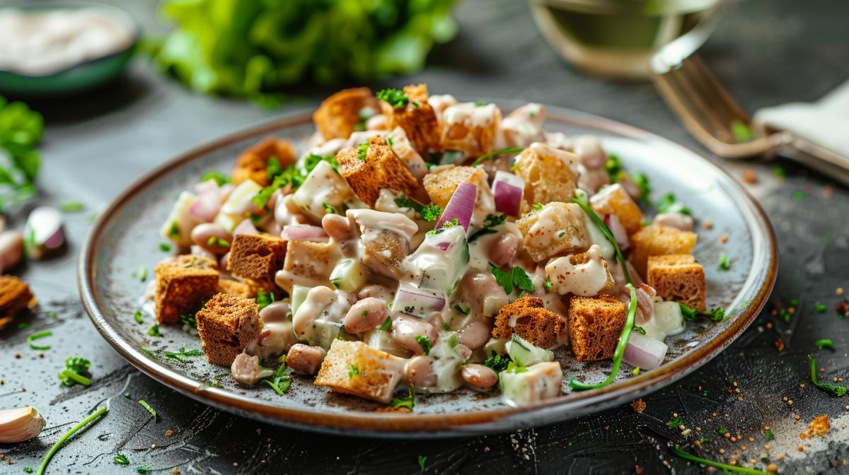 🥗 Салат с фасолью и сухариками
