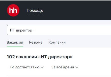 Скрин с сайта HH.ru по поисковой фразе ИТ директор