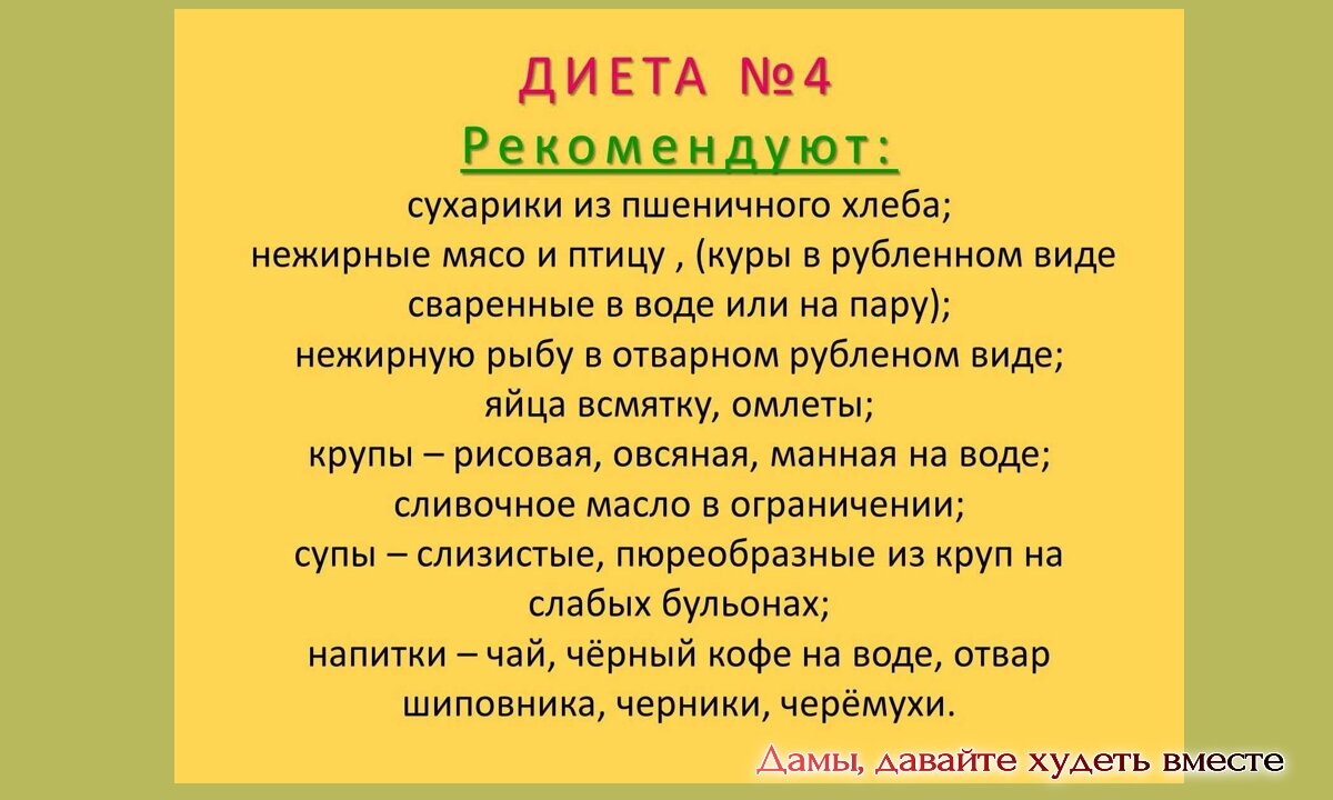 Стол номер 4 по Певзнеру: при проблемах с кишечником. Примерное меню |  Дамы, давайте худеть вместе | Дзен