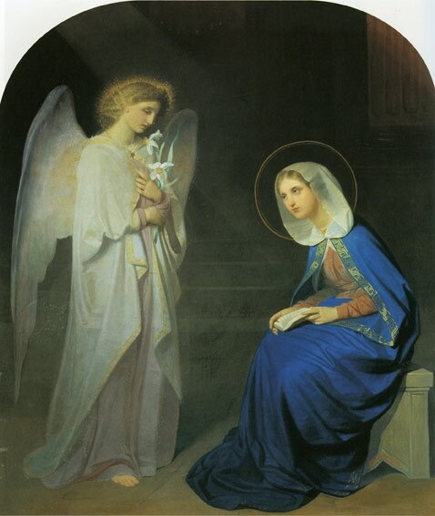 Благовещение. Яков Федорович Капков (1816-1854). 1852 г. Холст, масло. 117x97,5.
Государственная Третьяковская галерея, Москва. Источник: Императорское православное Палестинское общество 