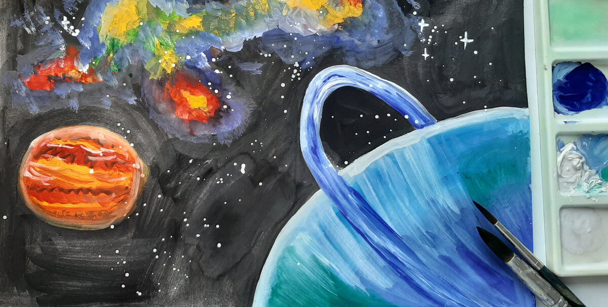 Мои рисунок про галактики и вселенную гуашь.