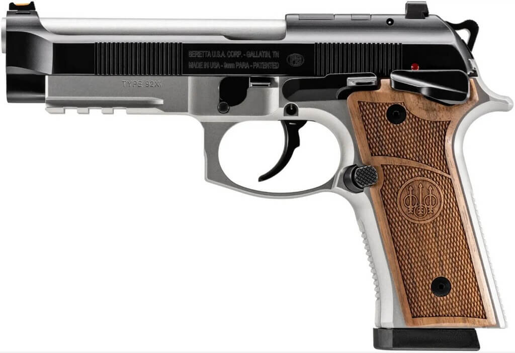 Пистолет Beretta 92 GTS в двухцветном варианте с деревянными накладками. Пистолет не имеет предохранителя в классическом понимании. Для снятия курка с боевого взвода (плавного спуска), рычаг в задней части рамки необходимо выжать вверх, после чего курок будет безопасно спущен, а рычаг системы Type G вернётся в нижнее положение под действием пружины. В этом состоянии возможен выстрел как самовзводом, так и с предварительным взведением курка