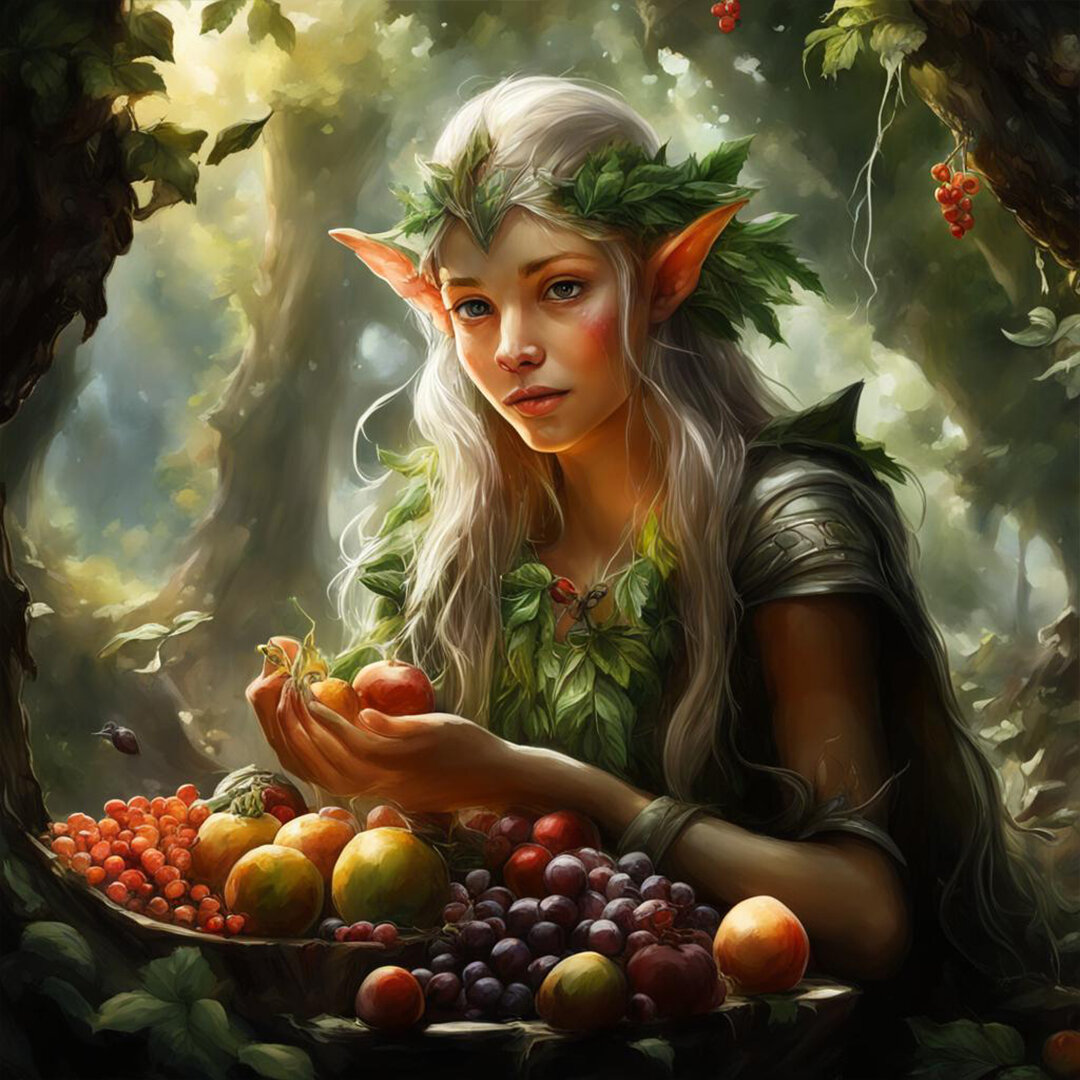 Эльфы, известные своими изысканными вкусами и любовью к природе, имеют уникальные предпочтения в еде.  1. Одним из основных источников пищи для эльфов являются плоды деревьев и растений.-2