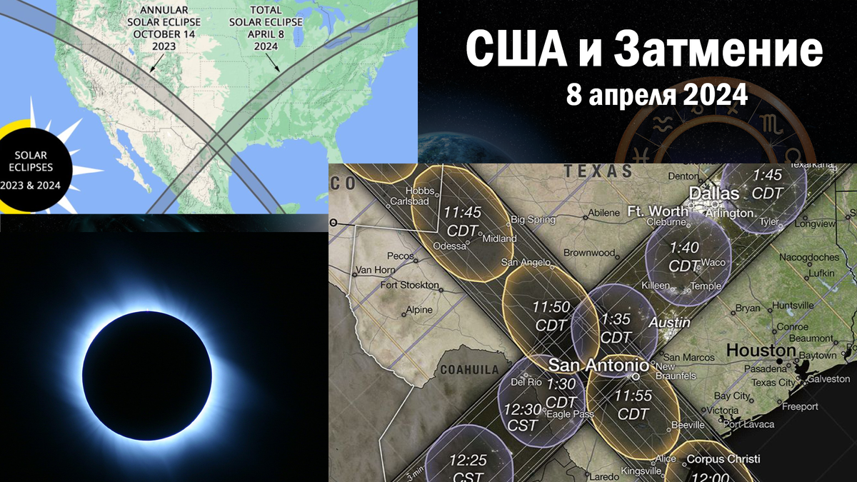 Это затмение часто называют "Великое Американское" - состоится 8 апреля 2024, (19:39 до 22:55 МСК).-3