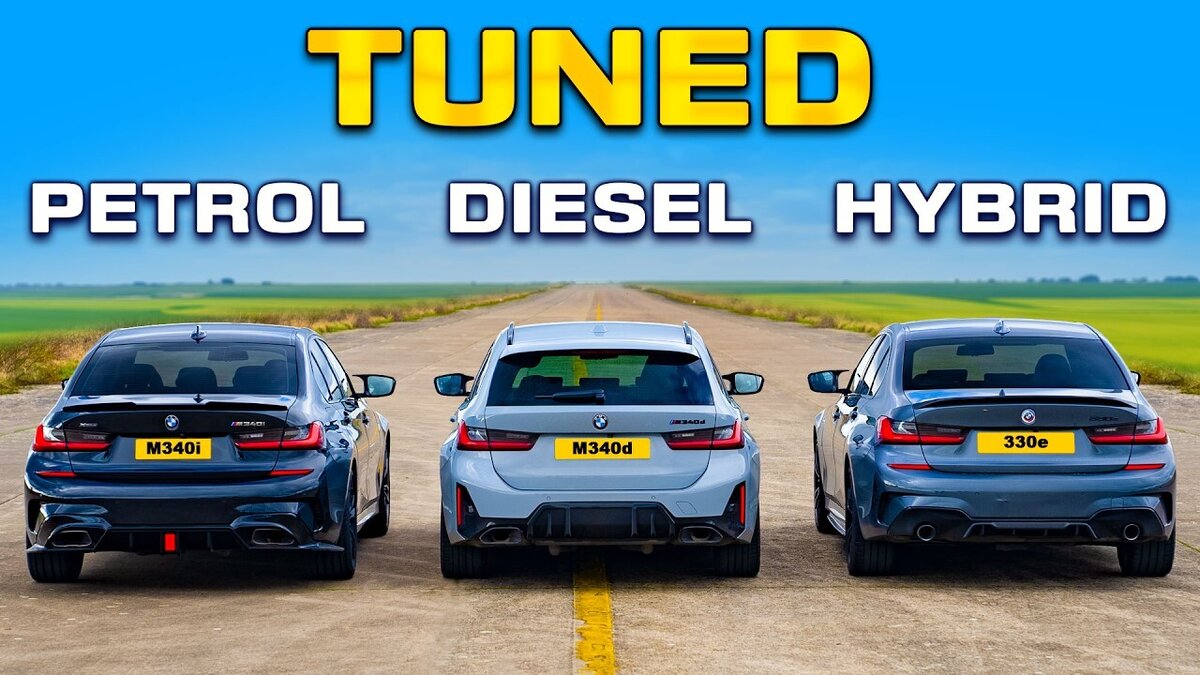 Британский YouTube-канал Carwow устроил дрэг-гонку между тремя представителями одной модели — в битве на прямой приняли участие седаны и универсал BMW 3-Series, причём оснащённые тремя разными типами