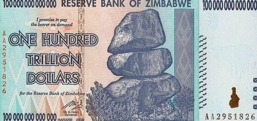 100 трлн долларов Зимбабве - самая высокая купюра за всю историю