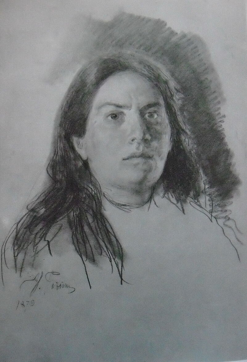 Чёрно-белый этюд к картине «Великая княгиня Софья в Новодевичьем монастыре» (Валентина Серова в образе царевны Софьи). Автор Илья Репин. Источник: ru.wikipedia.org