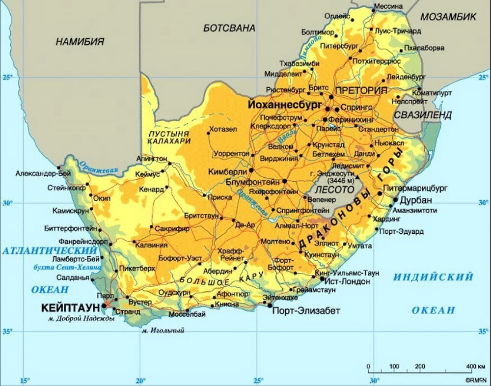 Современная карта ЮАР
