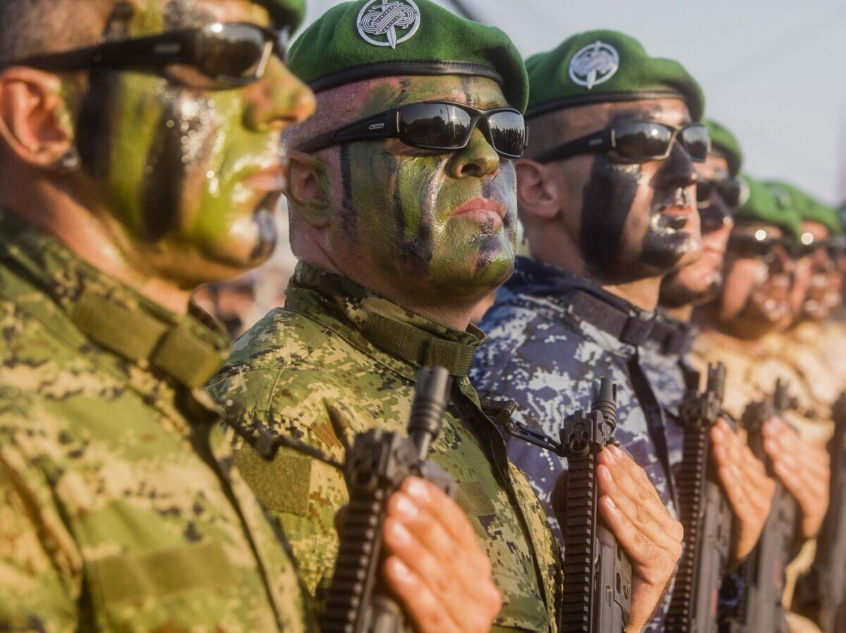    Войска спецназа хорватской армии маршируют во время военного парада, посвященного 20-й годовщине операции "Буря"© AP Photo / Darko Bandic