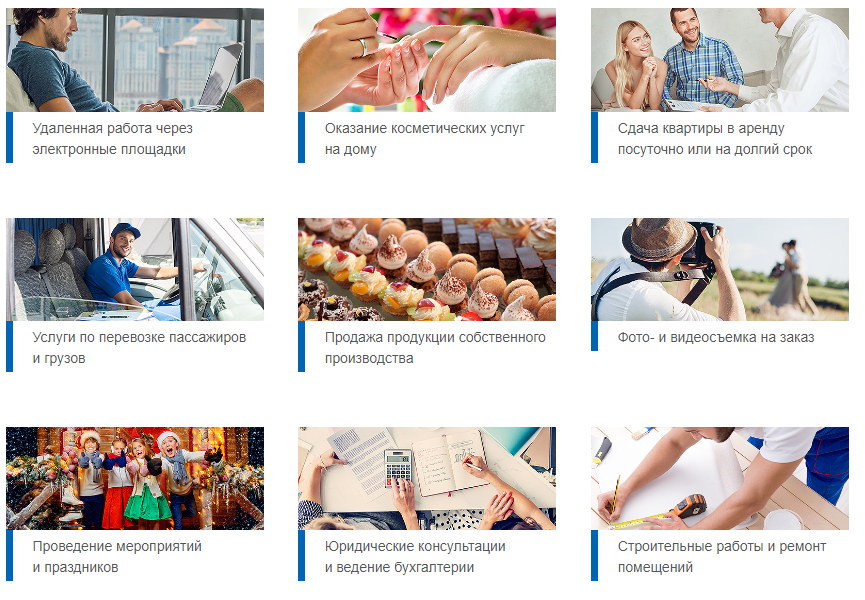 Примеры видов деятельности с официального сайта налоговой.