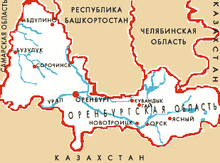 Оренбург на карте граничит. Оренбургская область граничит с.