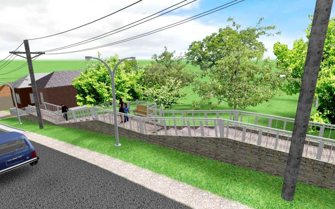 Первый дизайн-проект предполагает обустройство тротуара и лестницы с покрытием из плитки…