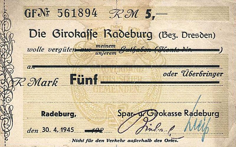 Радебург. 5 рейхсмарок 1945