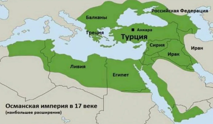 Карта Османской Империи, с нанесёнными названиями современных государств