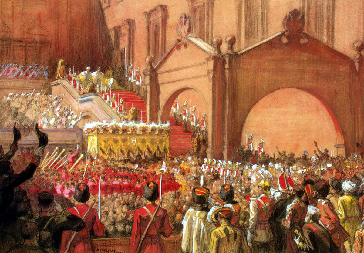 Выход императора Николая 2 после коронации на красное крыльцо. 1896