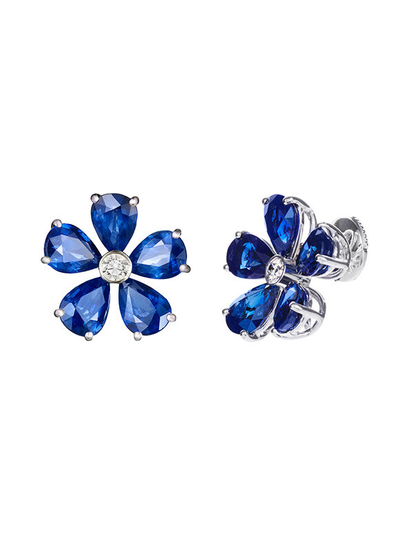 Серьги Mercury Flower из белого золота с бриллиантами и сапфирами