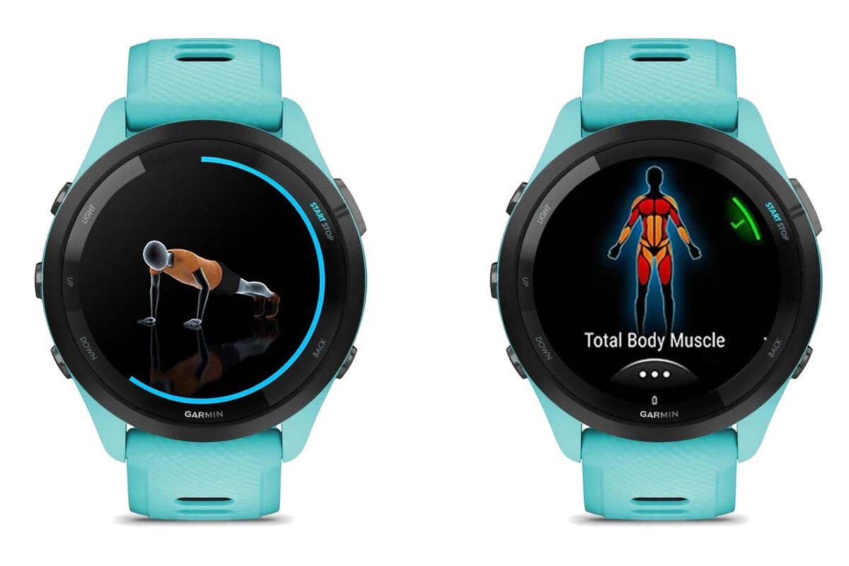 Анимации упражнений и Карта мышц при занятиях силовыми видами спорта на Garmin Forerunner 265/265s