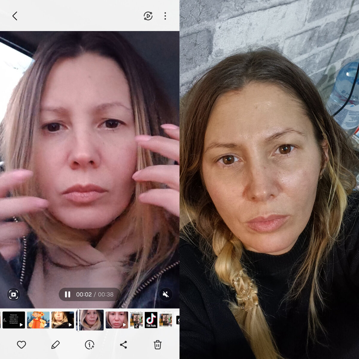 До и после. Так как специально не фотографировалась, фото передающих загар не нашла. На фото "после" лицо еще в напылении и кажется грязным после купания эффект грязного лица уходит сразу.