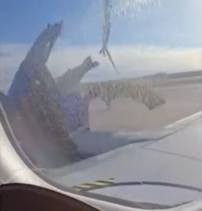 Частичный скриншот видео, снятого одним из пассажиров прерванного рейса Боинга 737-800 Денвер-Хьюстон, и опубликованного в источнике.