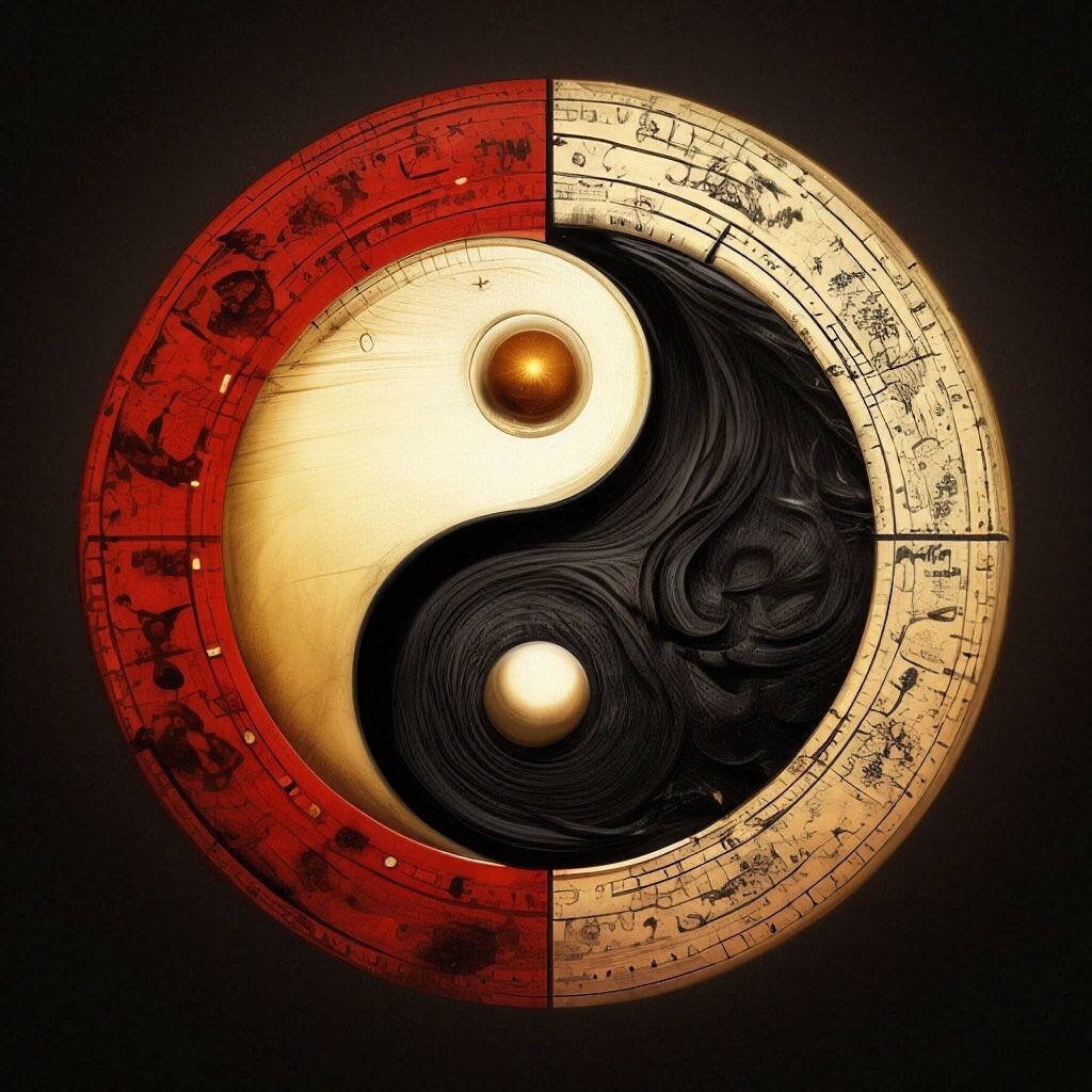 Символы инь-ян правильно располагать , как показано на рисунке: белая янская сторона вверху, а чёрная иньская сторона внизу