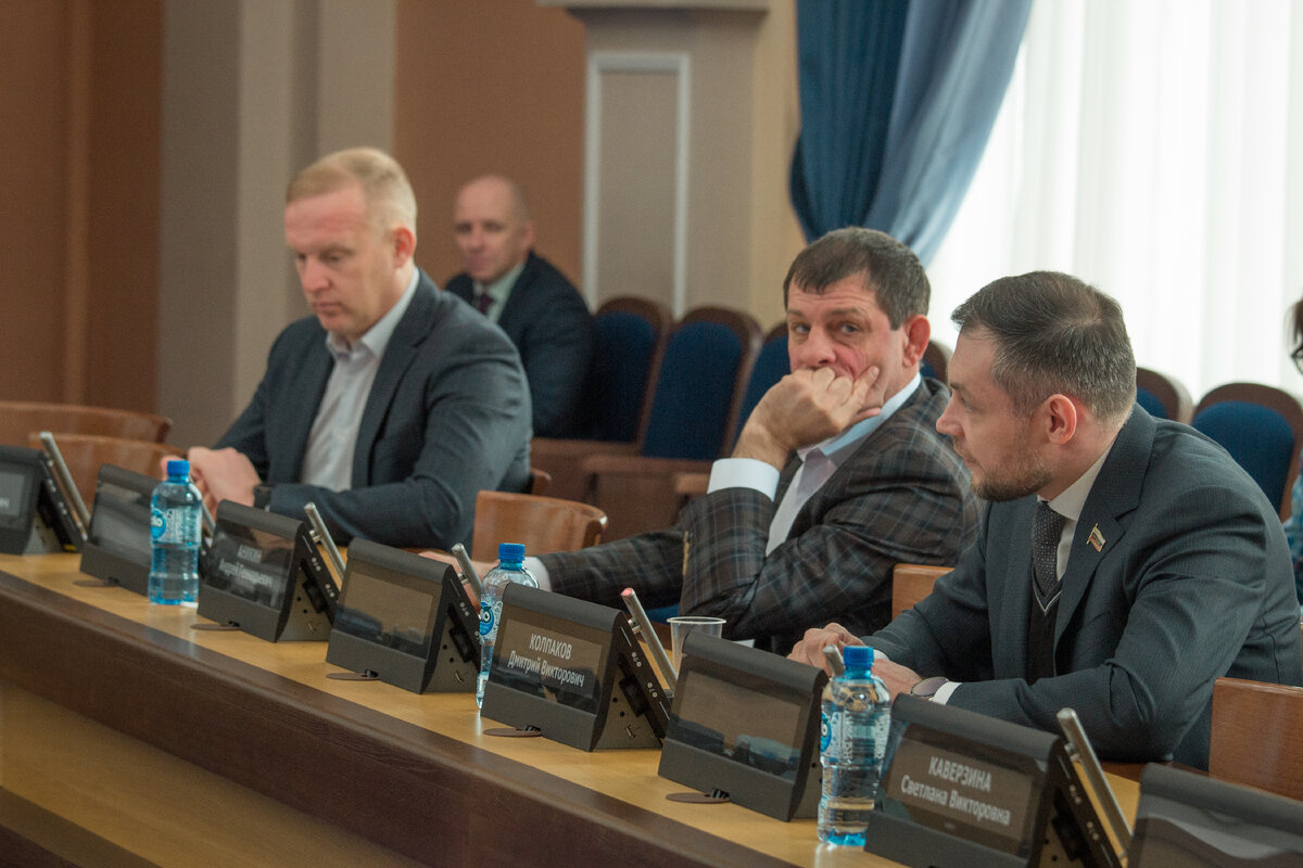 Депутаты Денис Чаховский, Андрей Аникин, Дмитрий Колпаков на заседании постоянной комиссии