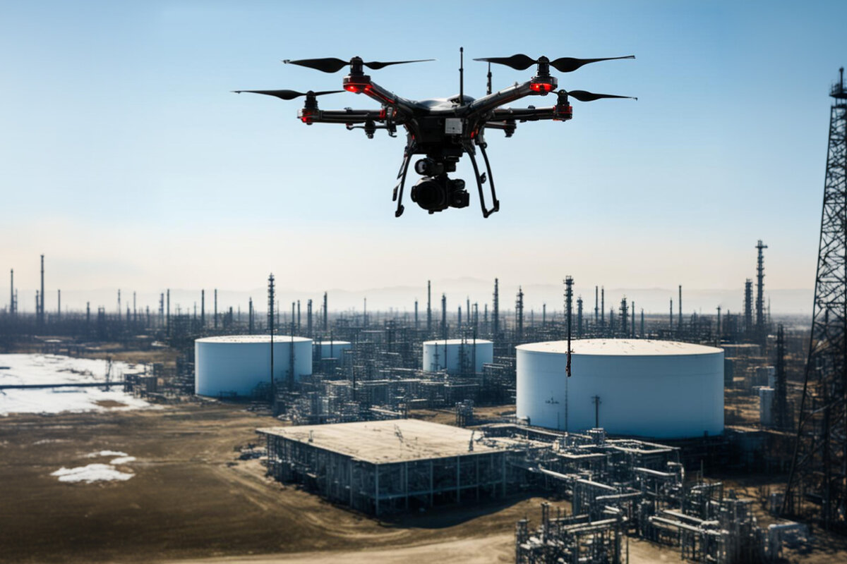 Дрон в небе кружит.  Фото: Изображение сгенерировано нейросетью Kandinsky 3.0