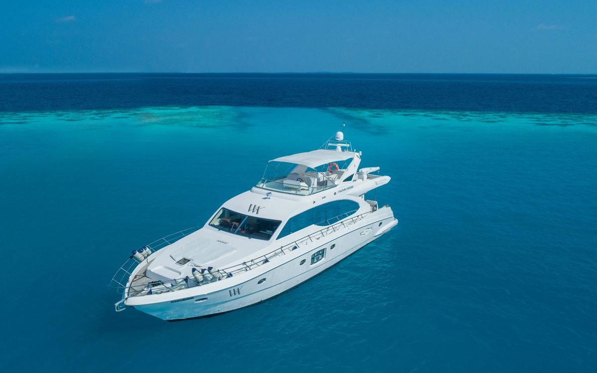 На фото яхта отеля Waldorf Astoria Maldives Ithaafushi 5*Deluxe.