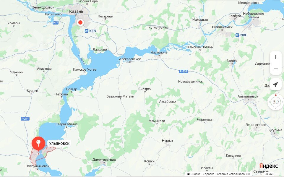 Ульяновск точно южнее Казани.