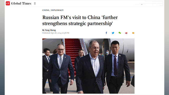 ВИЗИТ СЕРГЕЯ ЛАВРОВА В ПЕКИНЕ ВОСПРИНЯЛИ С ОПТИМИЗМОМ. МНОГИЕ НАБЛЮДАТЕЛИ УВИДЕЛИ В ЭТОМ ПРИЗНАК ТОГО, ЧТО "КИТАЙСКО-РОССИЙСКОЕ ВСЕОБЪЕМЛЮЩЕЕ СТРАТЕГИЧЕСКОЕ ПАРТНЁРСТВО БУДЕТ И ДАЛЬШЕ УКРЕПЛЯТЬСЯ, НЕСМОТРЯ НА ДАВЛЕНИЕ США". СКРИНШОТ СТРАНИЦЫ САЙТА GLOBAL TIMES