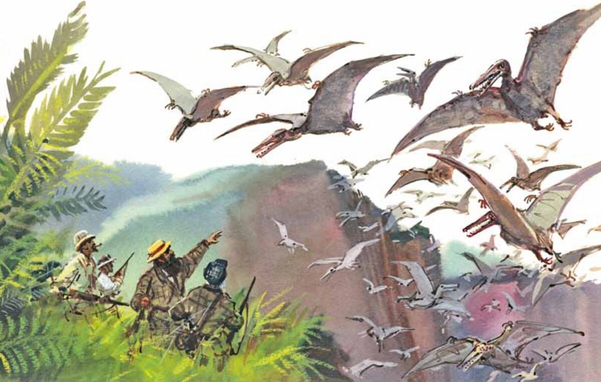 Иллюстрация к роману Конан Дойля "Затерянный мир". 