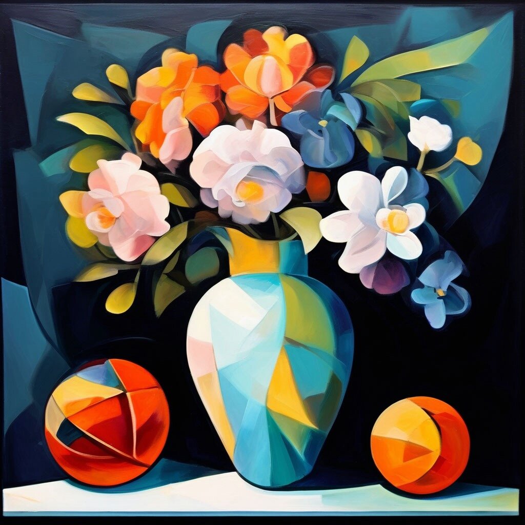 Цветочные натюрморты в разных стилях от нейросети.