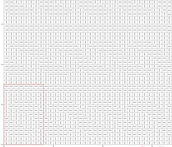 Схема к узору.  " -" изнаночная петля " I " - лицевая