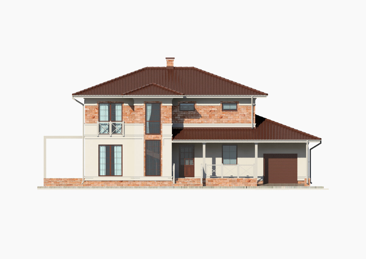 Проекция фасада (вид спереди) двухэтажного дома «Тироль 227»