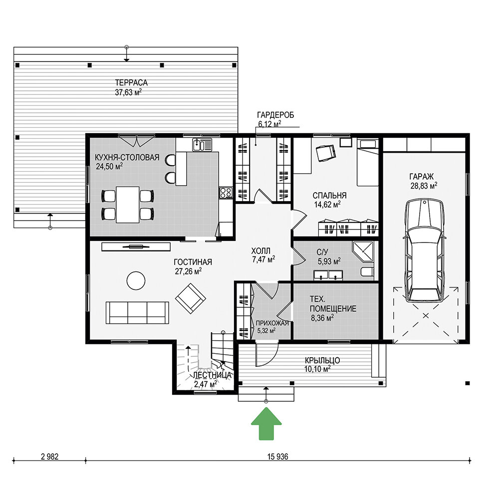План первого этажа двухэтажного дома «Тироль 227»