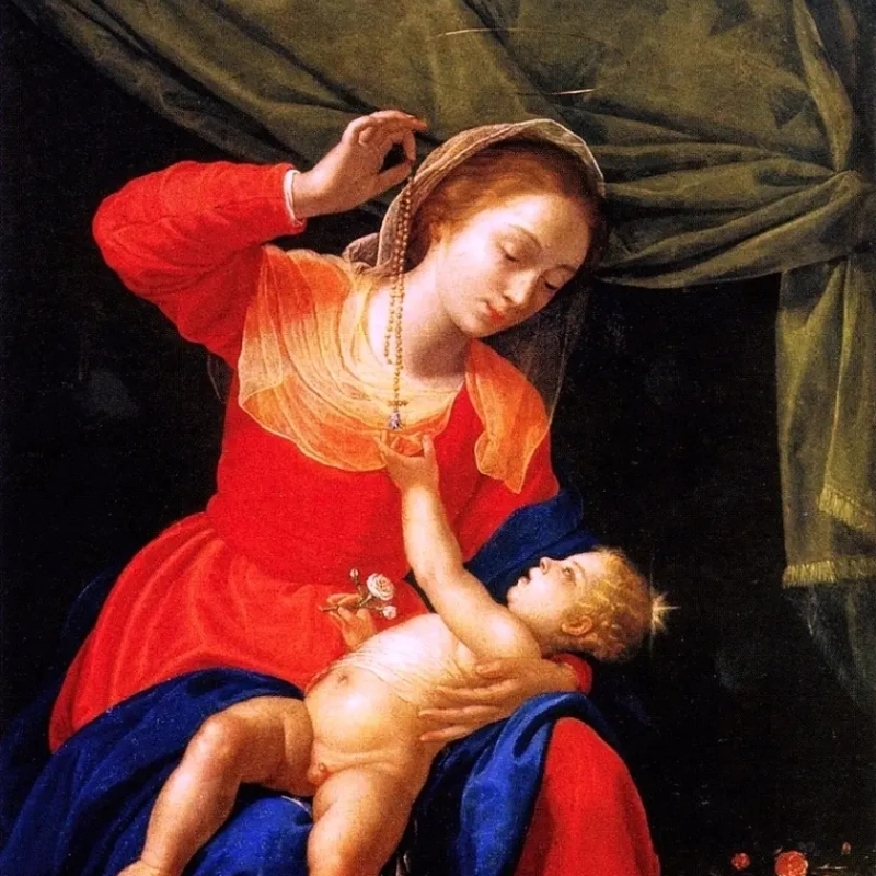 "Мадонна с младенцем в розовом саду", Артемизия Джентилески, 1651, 59×38 см