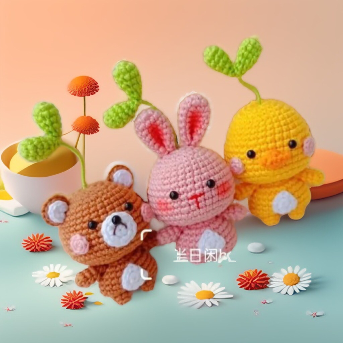 Мишка, зайка и цыплёнок вяжем по одной схеме